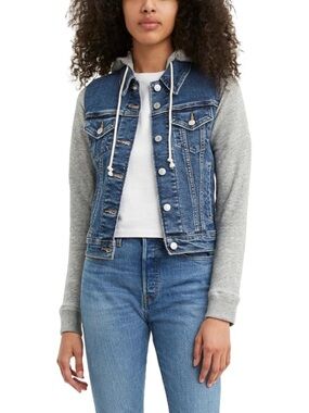 Levi's Blue Hybrid Denim Jacket with Grey Hoodie Sleeves L EUC